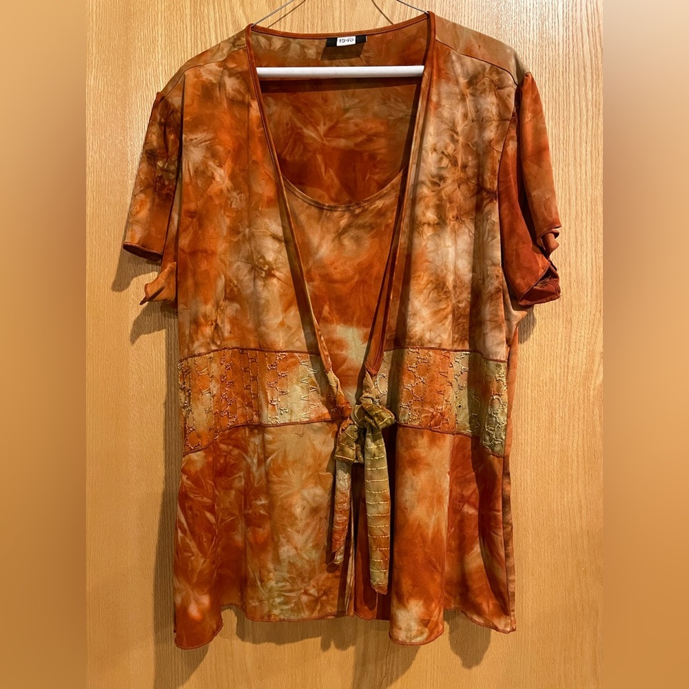 Studio 1940 Boho Tie Dyed Top 2X w/Short Sleeves
